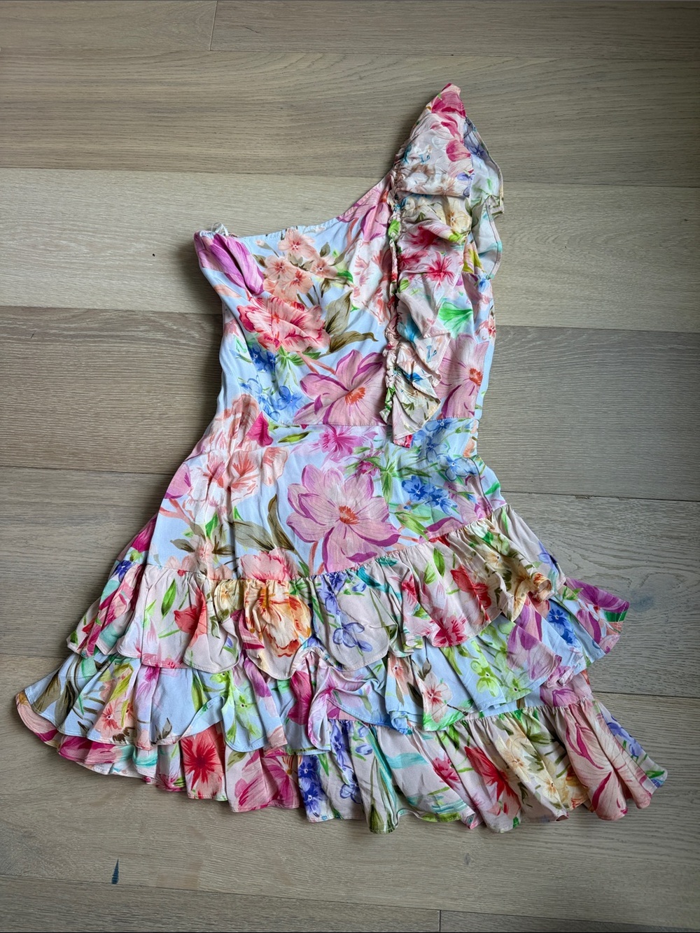 Yumi Kim one shoulder floral tiered dress